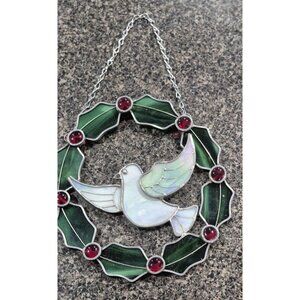 Stained Glass Christmas Dove 9” Window Hanging Suncatcher